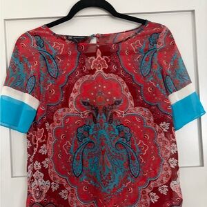INC International Concepts Red and Blue Paisley Blouse